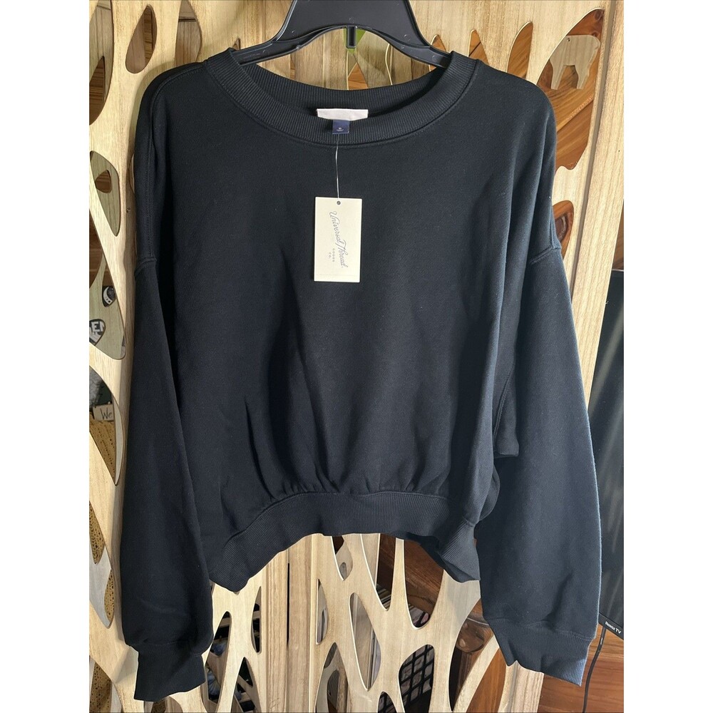 Universal Thread Cropped Sweatshirt Women's Black Size XL Crewneck Pullover NWT